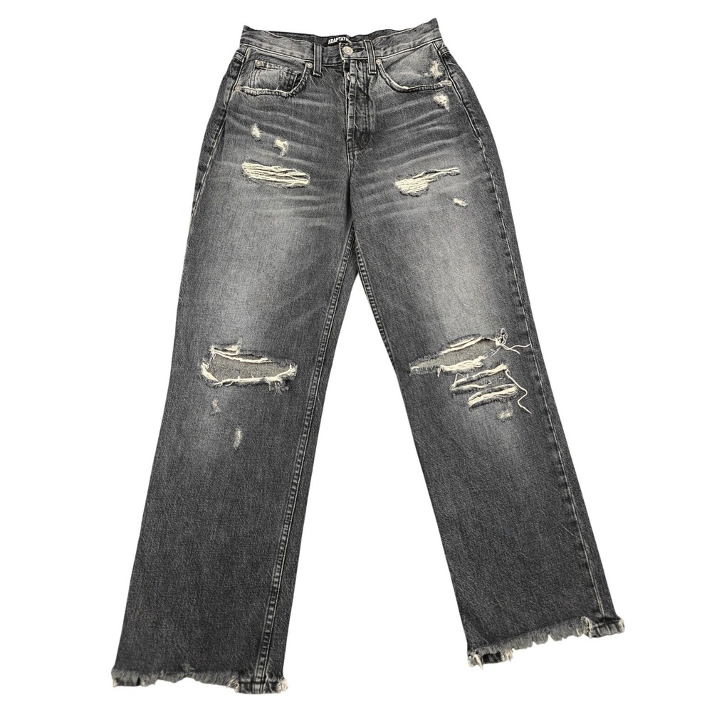 Adaptation‎ Jeans Womens 27 Gray Charcoal High Rise Relaxed Straight Distressed